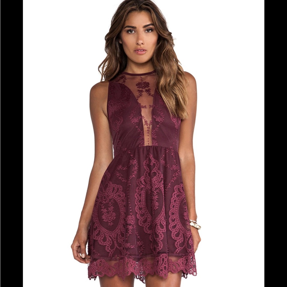 NWT For love and Lemons Lulu Wine Lace Mini Dress - perfect condition with tags.